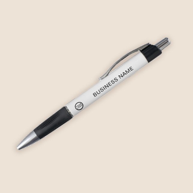 Stylo Marqué Logo d'Entreprise l Blanc Noir (Stylishly Personalize with Your Custom Logo & Business Name.)
