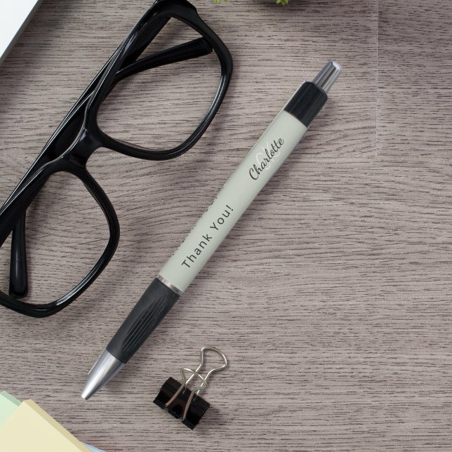 Stylo Merci de nom de monogramme personnalisé vert Sage (Créateur téléchargé)