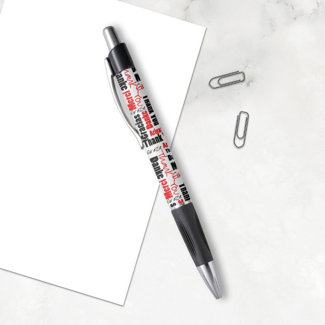 Stylo Merci multilingue Mot Cloud Noir Blanc ( The thank you pen is a nice gift idea for volunteers, teacher or other people you want to thank. )