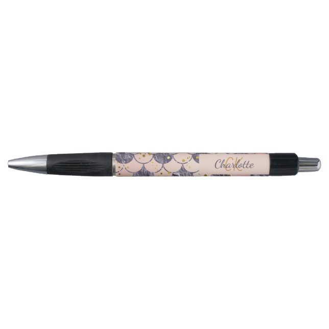 Stylo Mermaid écailles rose violet monogramme nom (Devant)