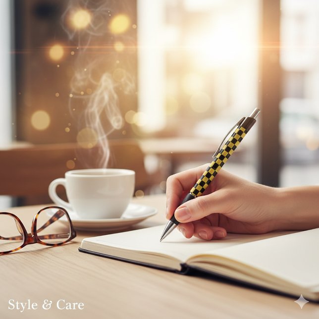 Stylo Metallic Gold Black Square Box Pattern Style Emmy (Metallic Gold Black Square Box Pattern Style Emmy Pen)