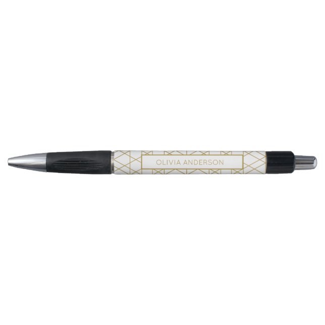Stylo Moderne, Chic & Élégant Géométrique en Or avec Nom (Devant)