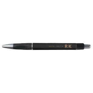 Stylo Moderne minimaliste tendance Noir Or Deux Monogram