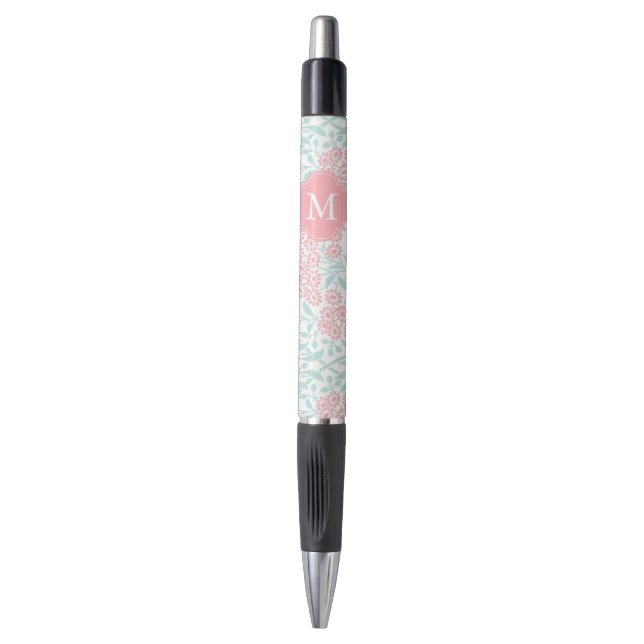 Stylo Monnaie monogramme et Damas florales de corail (Devant (Vertical))