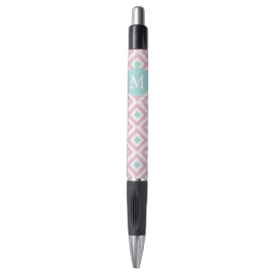 Stylo Monnaie monogramme et Motif Ikat rose