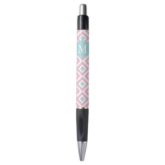 Stylo Monnaie monogramme et Motif Ikat rose (Devant (Vertical))