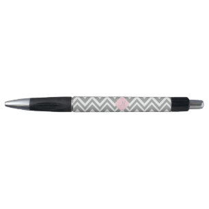 Stylo Monogram Grey et blanc Chevron avec Pastel Pink