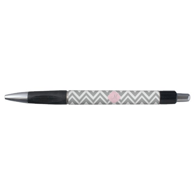 Stylo Monogram Grey et blanc Chevron avec Pastel Pink (Devant)
