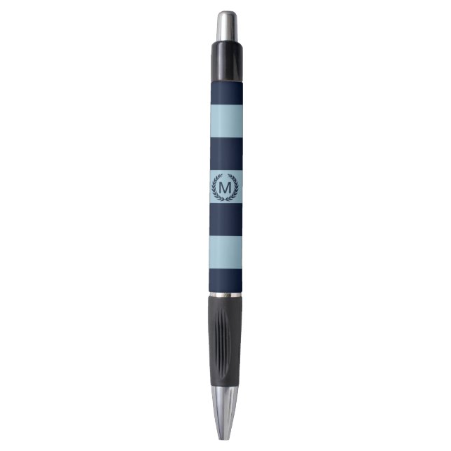 Stylo Monogramme barré de bleu marine de lumière et (Devant (Vertical))