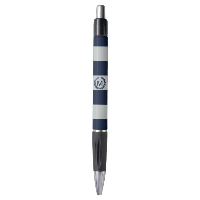 Stylo Monogramme barré de gris et de bleu marine (Devant (Vertical))