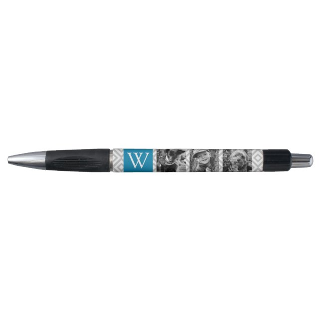 Stylo Monogramme bleu et collage photo (Devant)