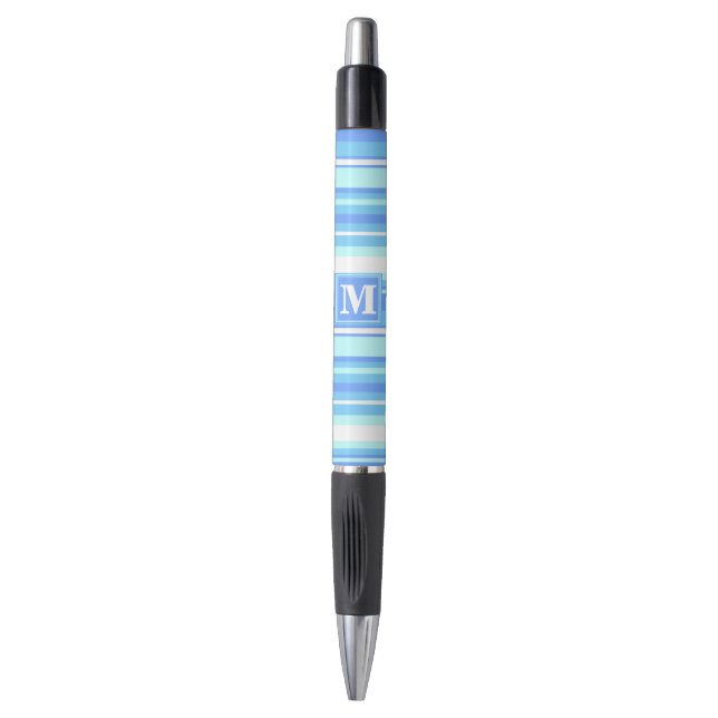 Stylo Monogramme ciel bandes bleues (Devant (Vertical))