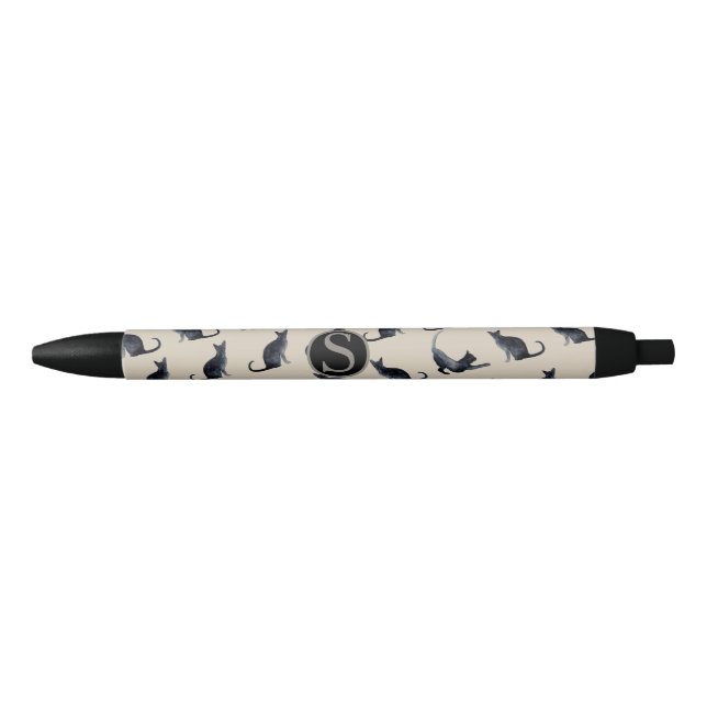 Stylo monogramme de chat noir (Devant)