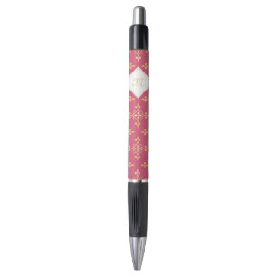 Stylo Monogramme de luxe rose et or Quatre Floral