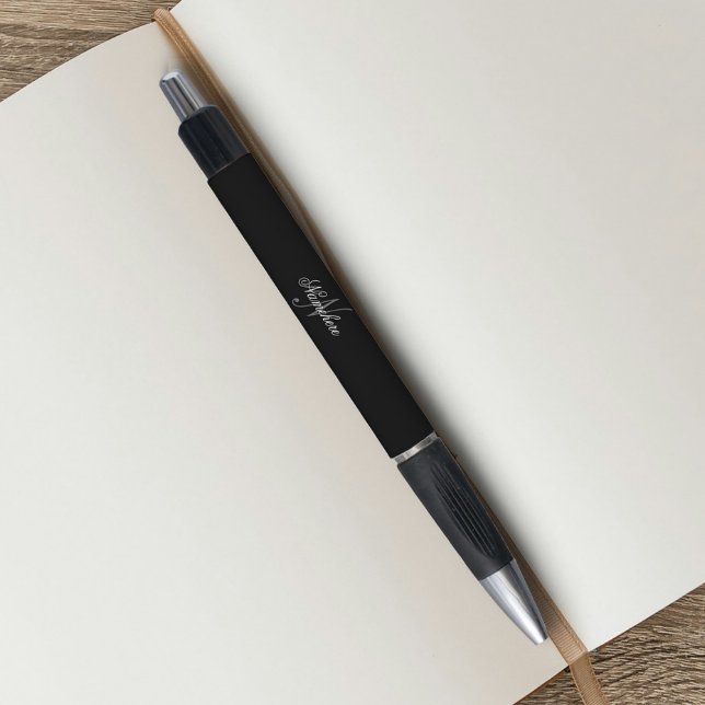Stylo Monogramme de nom personnalisé noir et blanc uniqu (Créateur téléchargé)