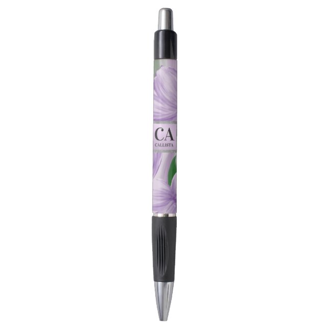 Stylo Monogramme de Parties scintillant Florale d'argent (Devant (Vertical))