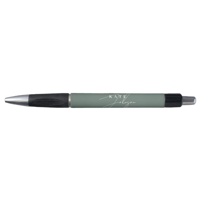 Stylo Monogramme de signature en vert sauge élégant (Devant)