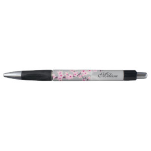 Stylo Monogramme en argent rose en fleurs de cerisier