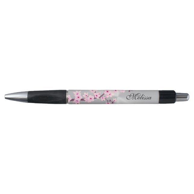Stylo Monogramme en argent rose en fleurs de cerisier (Devant)