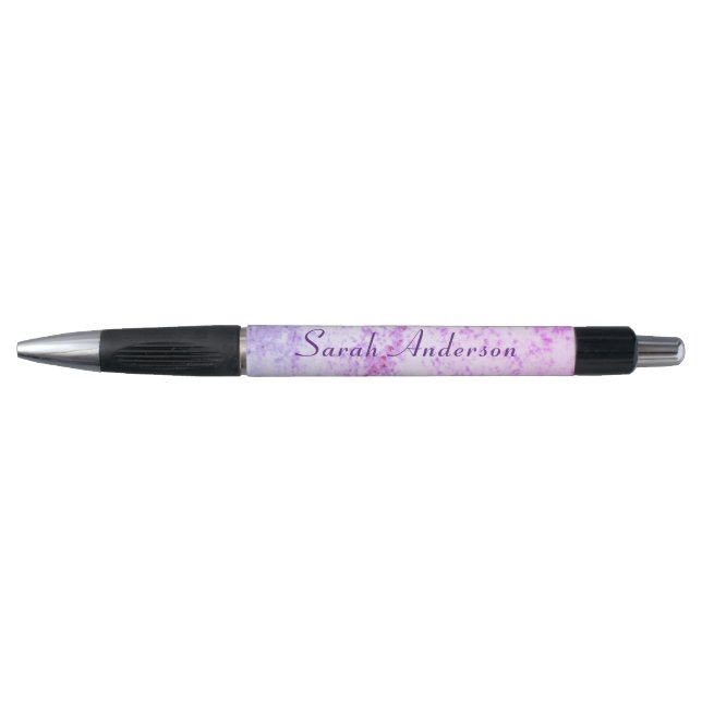 Stylo Monogramme en marbre rose et violet (Devant)