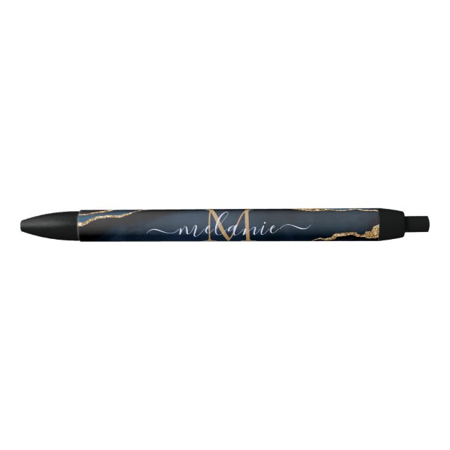 Stylo Monogramme en pierre de marbre bleu marine (Devant)