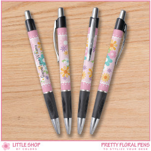 Stylo Monogramme floral blanc rose