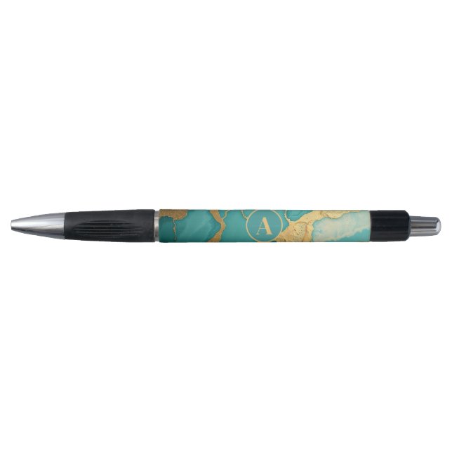 Stylo Monogramme Gold & Marbre Turquoise Luxe (Devant)