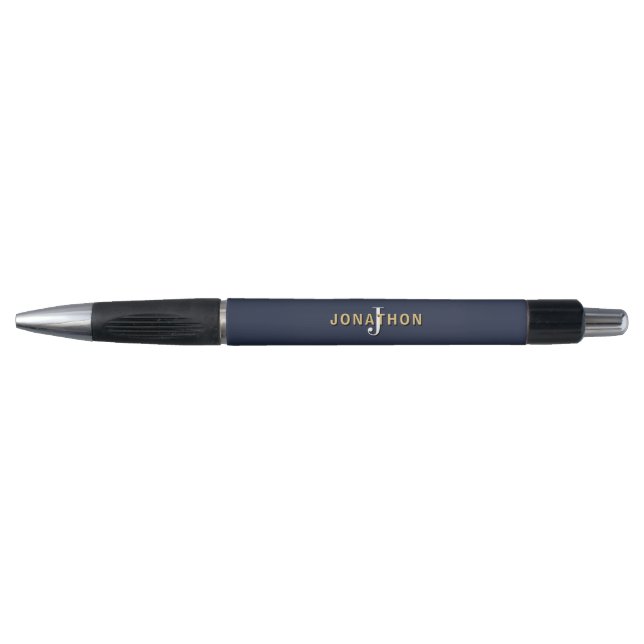 Stylo Monogramme Gold Nom White Initial Marine (Devant)