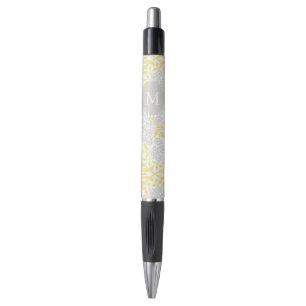 Stylo Monogramme Gris Jaune Floral Damask