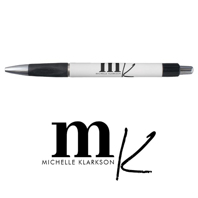 Stylo Monogramme Minimaliste Moderne Noir Blanc  (Créateur téléchargé)