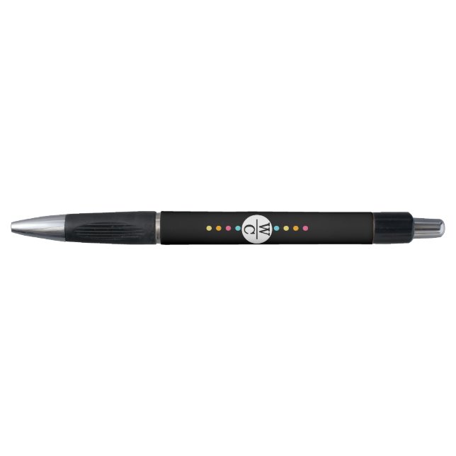 Stylo Monogramme Moderne Noir Blanc | Nom Personnalisé C (Devant)
