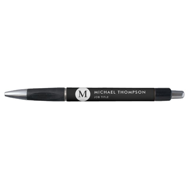 Stylo Monogramme moderne noir blanc Titre du travail (Devant)