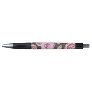 Stylo Monogramme Motif de tulipe rose