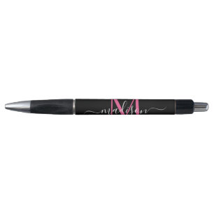 Stylo Monogramme noir Magenta rose Nom du script Style