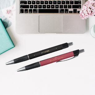 Stylo Monogramme Noir Or Rouge   Bureau Minimaliste Mode