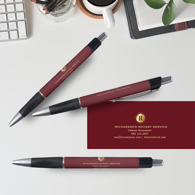 Stylo Monogramme noir rouge et or Promo d'affaires notai (Créateur téléchargé)