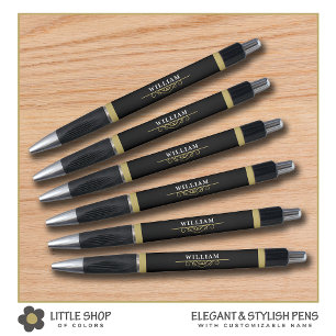 Stylo Monogramme Or Élégant Noir
