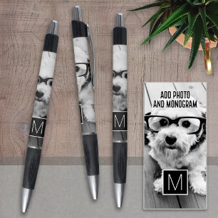 Stylo Monogramme personnalisé noir et blanc 1 photo Coll