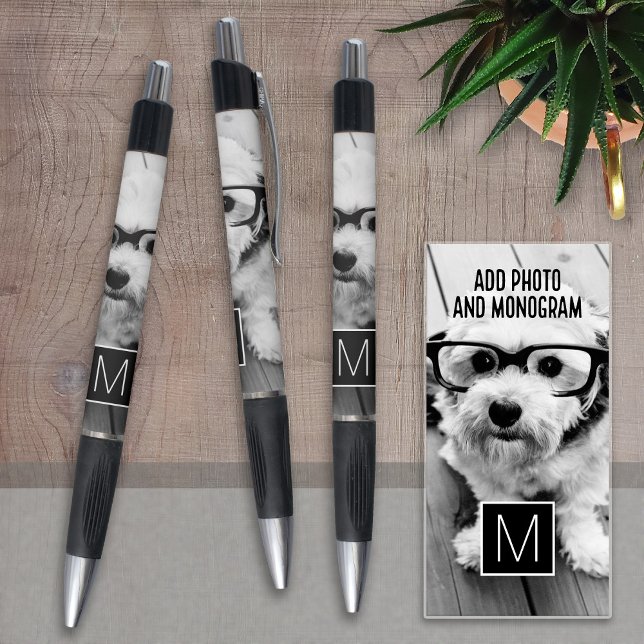 Stylo Monogramme personnalisé noir et blanc 1 photo Coll (Créateur téléchargé)