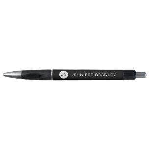 Stylo Monogramme personnalisé nom simple blanc noir