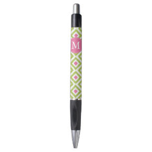 Stylo Monogramme rose et diamants verts Motif Ikat