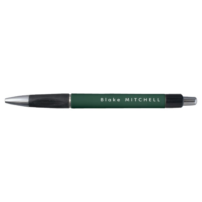Stylo Monogramme simple Nom Vert foncé moderne (Devant)