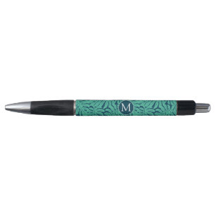 Stylo Monogramme tropical du motif de feuille de