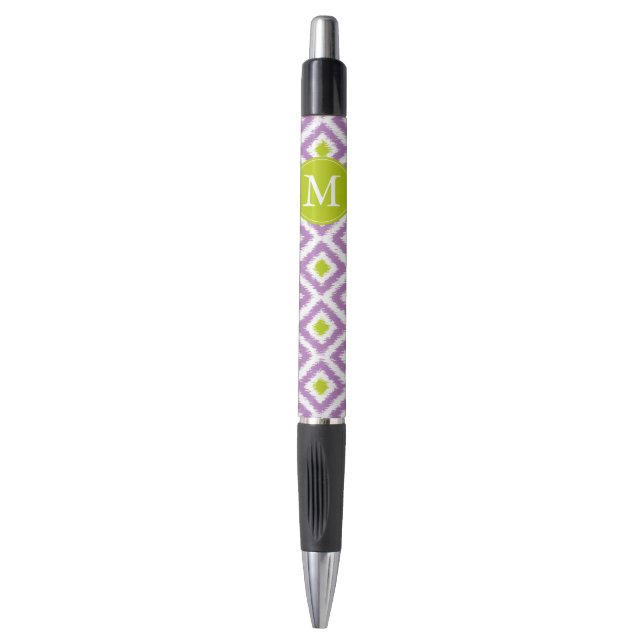 Stylo Monogramme violet et vert Motif Ikat (Devant (Vertical))