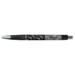 Stylo Mosaïque argentée brillante Mustache motif Personn