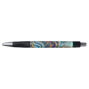 Stylo Motif artistique en marbre bleu sarcelle foncé vio