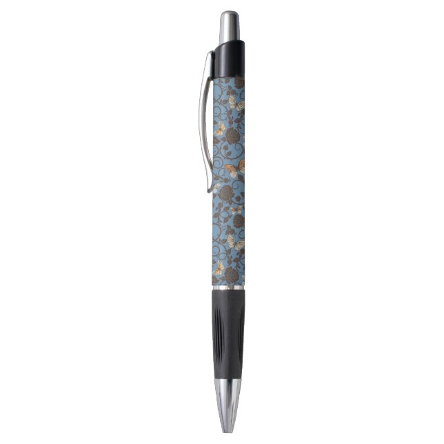 Stylo motif avec les roses et le papillon (Haut (Vertical))