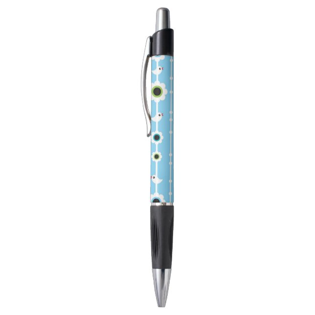 Stylo motif bleu d'oiseau et de fleurs (Haut (Vertical))