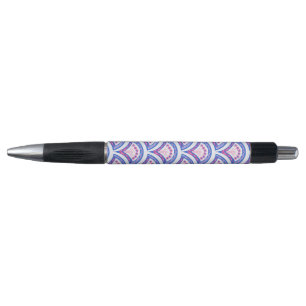 Stylo motif damassé floral bleu