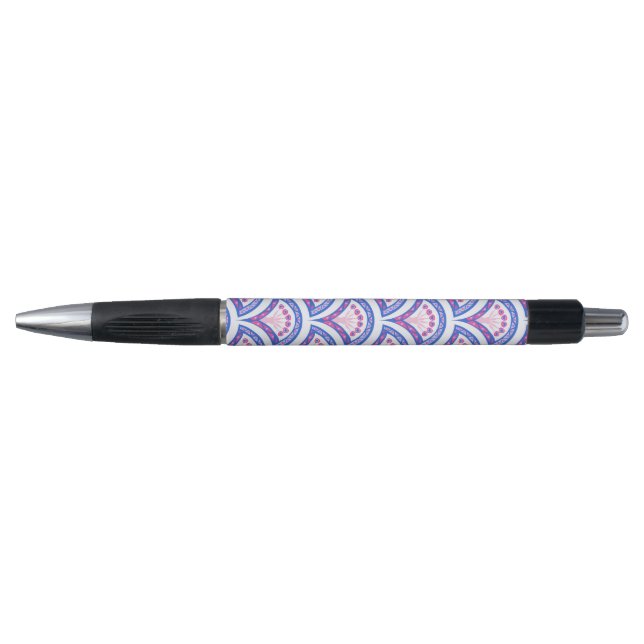 Stylo motif damassé floral bleu (Devant)